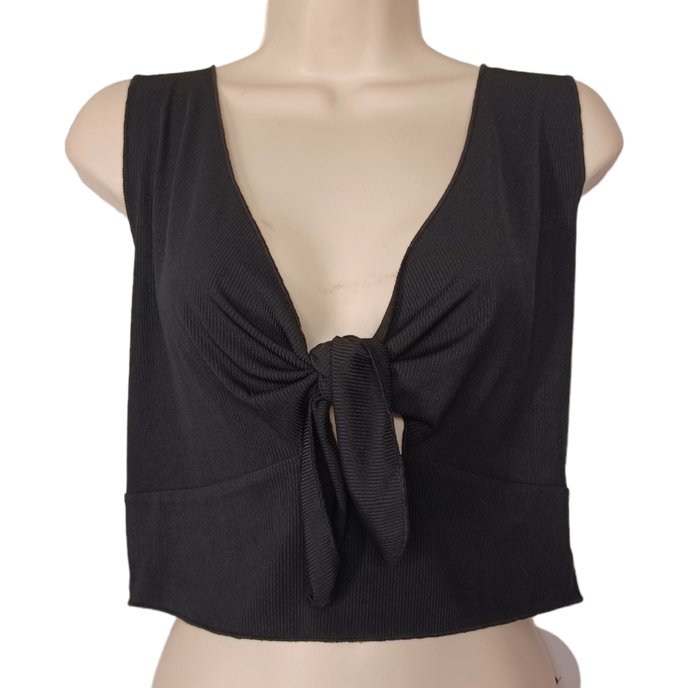 SHEIN CURVE Black Front Twist Stretchy Ribbed Sleeveless Top 0XL NWT